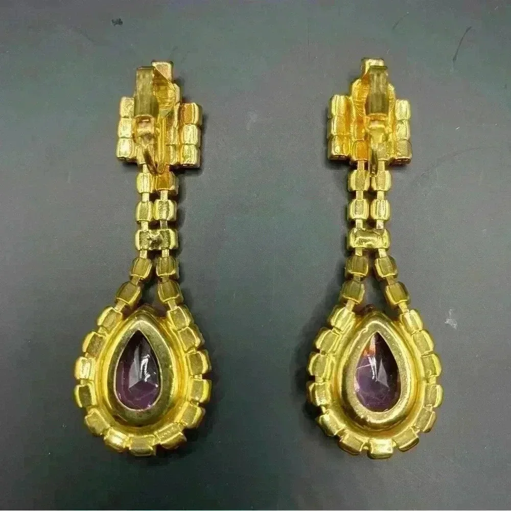Classic Fashion Eardrop Dangle Drop Earrings Rhinestone Crystal Pink Gold-Tone